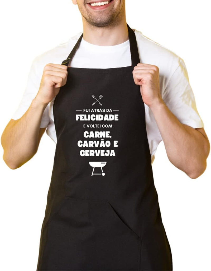 Avental De Cozinha Churrasqueiro Preto Atrás Da Felicidade