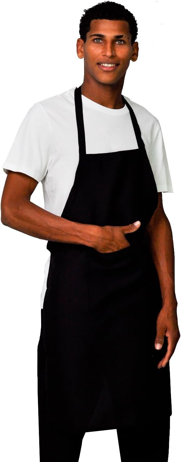 Avental Frontal Preto Oxford Com Bolso Grande Liso Lojaloja