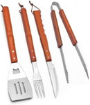 Kit Churrasco Completo 8 Peças em Inox e Cabo de Madeira, com Estojo Avental Faca Garfo Pegador Espátula Saleiro Paliteiro e Luva FLA BLESS