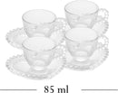Conjunto 4 Xícaras de Café de Cristal com Pires Coração 85ml