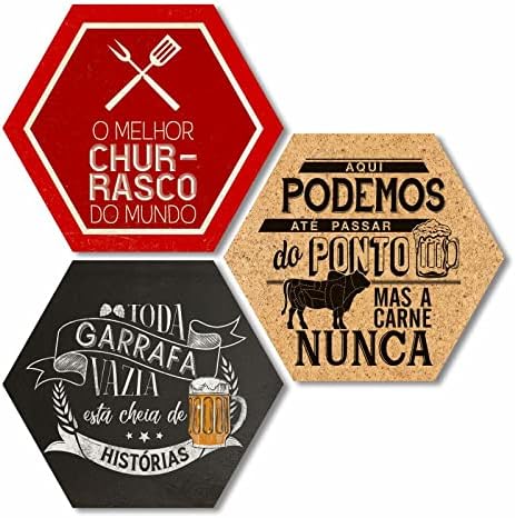 Kit com 3 placas em MDF - Churrasco - Cerveja