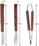 Kit Churrasco Completo 8 Peças em Inox e Cabo de Madeira, com Estojo Avental Faca Garfo Pegador Espátula Saleiro Paliteiro e Luva FLA BLESS