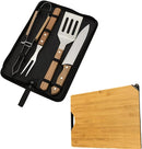 Kit Churrasco 5 Peças com Tábua de Corte em Bambu e Afiador Embutido – Faca, Garfo, Espátula, Pegador e Maleta – Presente para Amantes de Churrasco