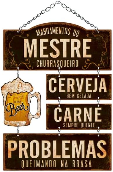 Placa Decorativa Em Mdf - Mandamentos Mestre Churrasqueiro - 29X49Cm