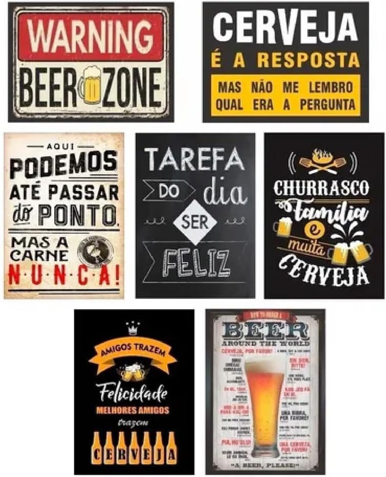 Kit 7 Quadros Decorativos Trio Churrasqueira Área Gourmet