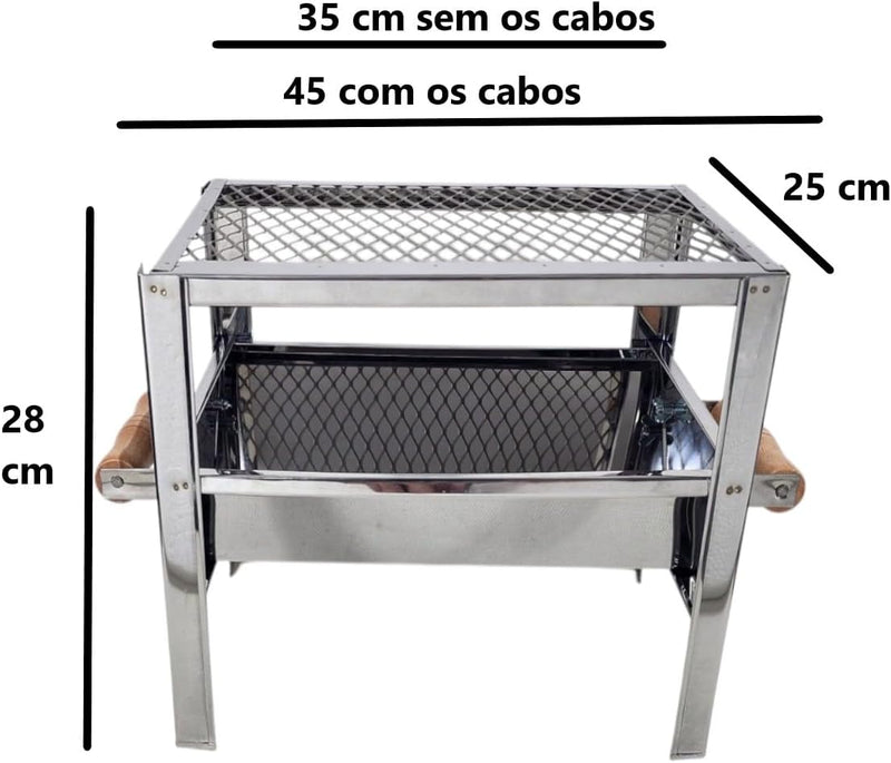 Churrasqueira Aço Inox Mini Grill Pesca Camping + Grelha