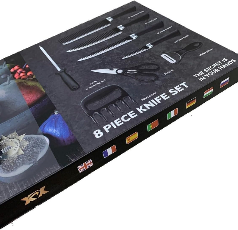 Kit Churrasco Madeirado Marrom Conjunto de 08 Peças Facas Gourmet Corte Navalha Antiaderente Premium T2X Soluções