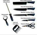 Kit Churrasco Conjunto Profissional de 8 Peças Facas Linha Gourmet Corte Navalha Antiaderente Para Churrasco kit Premium - Preto - Ideal para Presentear
