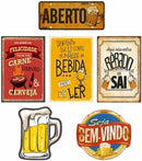 Kit com 6 placas decorativas em MDF - Churrasco - Bebidas - Cerveja