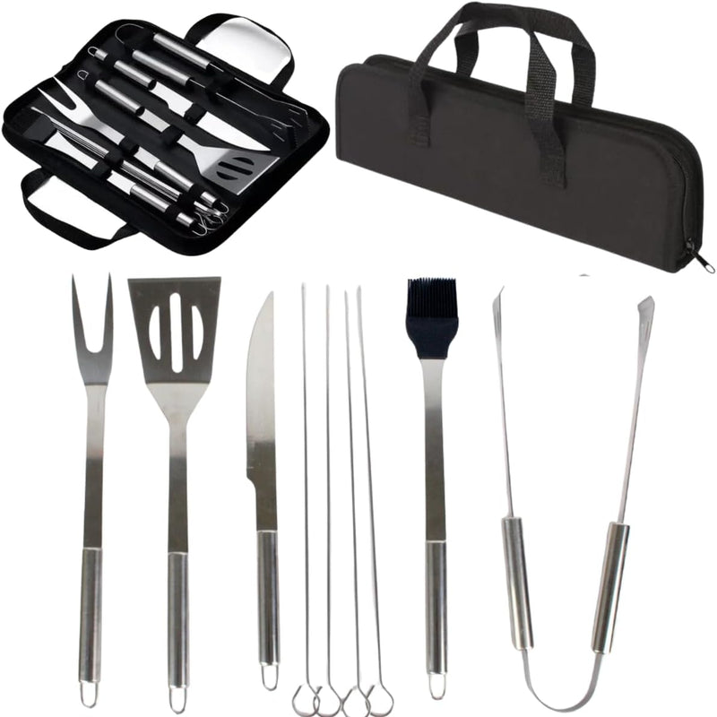 Kit Para Churrasco 9 Peças Com Estojo Resistente E Alça Cabo De Inox Inoxidável Presente Vendana