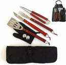 Kit Churrasco Completo 8 Peças em Inox e Cabo de Madeira, com Estojo Avental Faca Garfo Pegador Espátula Saleiro Paliteiro e Luva FLA BLESS