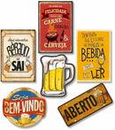 Kit com 6 placas decorativas em MDF - Churrasco - Bebidas - Cerveja