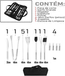 Kit Conjunto Profissional para Churrasco em Aço Inox com maleta 15 peças