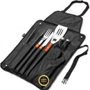 Kit Churrasco Completo 8 Peças em Inox e Cabo de Madeira, com Estojo Avental Faca Garfo Pegador Espátula Saleiro Paliteiro e Luva FLA BLESS