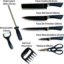 Kit Churrasco Madeirado Marrom Conjunto de 08 Peças Facas Gourmet Corte Navalha Antiaderente Premium T2X Soluções