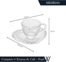 Conjunto 4 Xícaras de Café de Cristal com Pires Coração 85ml