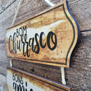 PLACA BOM CHURRASCO, BONS AMIGOS, BOAS RISADAS - 29x52cm