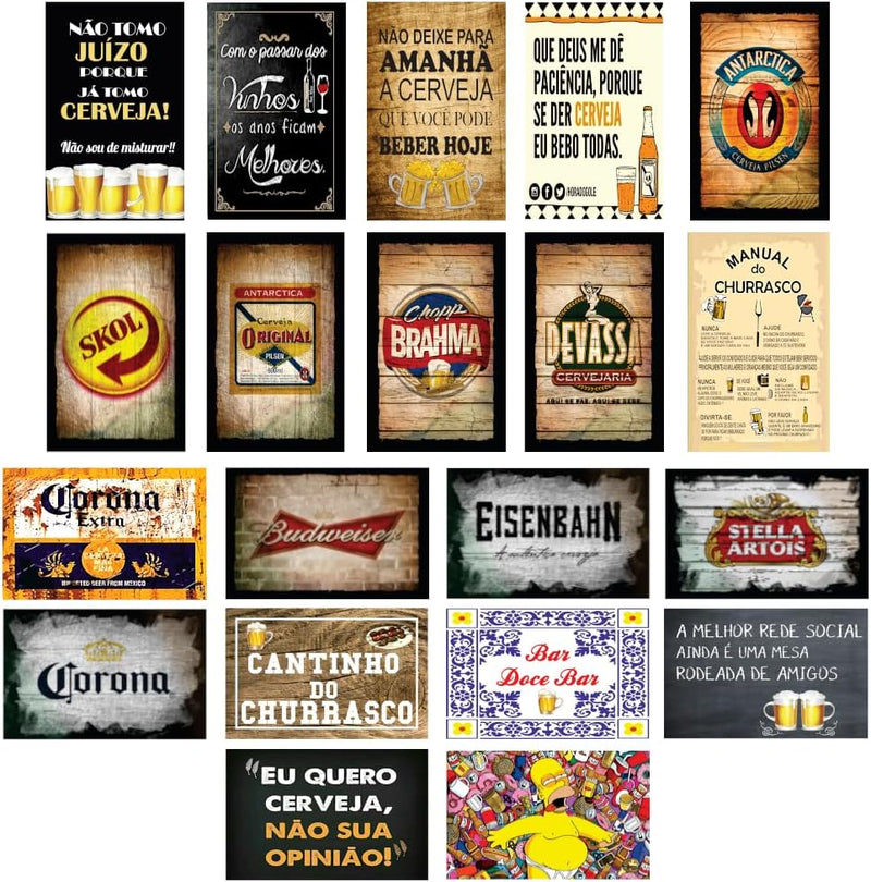 KIT 20 PLACAS QUADROS DECORATIVO TEMA CHURRASCO E CERVEJA