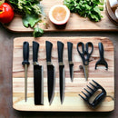 Kit Churrasco Madeirado Marrom Conjunto de 08 Peças Facas Gourmet Corte Navalha Antiaderente Premium T2X Soluções