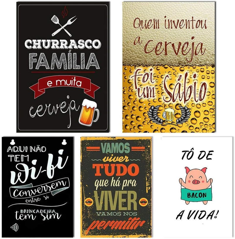 Kit 15 Placas Quadros Decorativos Tema Churrasco Bebidas