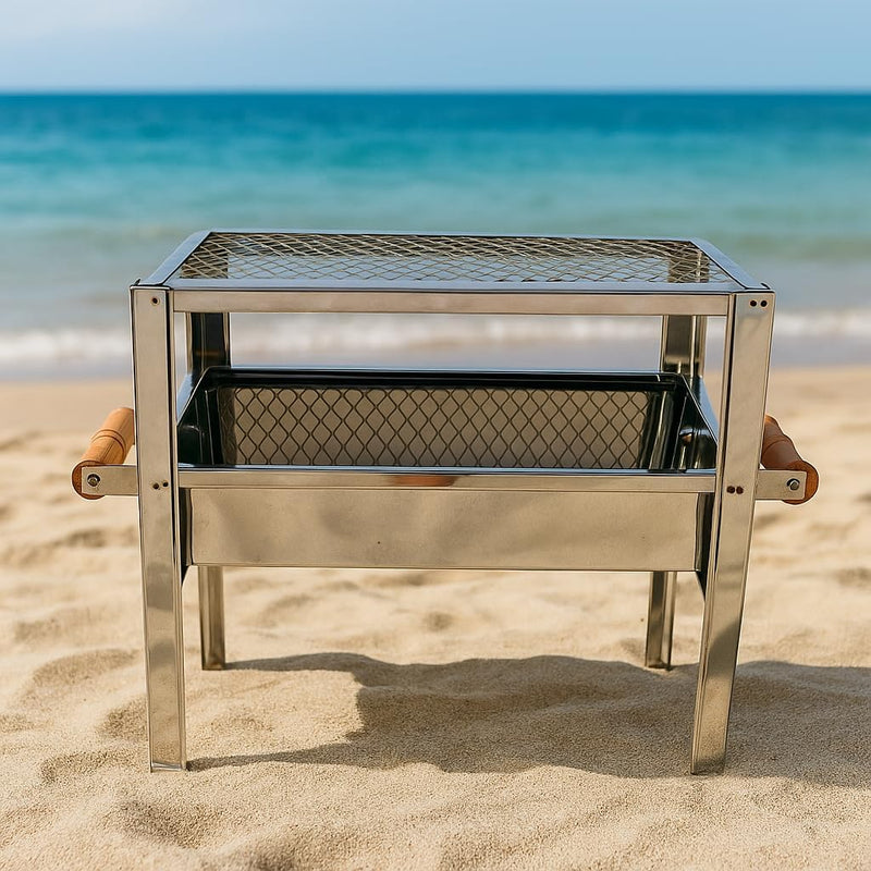 Churrasqueira Aço Inox Mini Grill Pesca Camping + Grelha