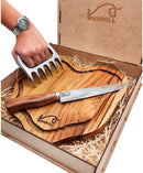 Kit Churrasco Edição Especial, com Ferramentas para Preparar e Servir Carnes com Estilo, Ideal para Churrascos, Festas e Presente, Tábua Artesanal, Faca Inox 7" e Garra de Urso – WOODBULL.