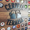 Quadro Porta Tampinhas Decorativo Para Sala Área de Festas Cantinho do churrasco - Cervejaterapia Cor Nogal
