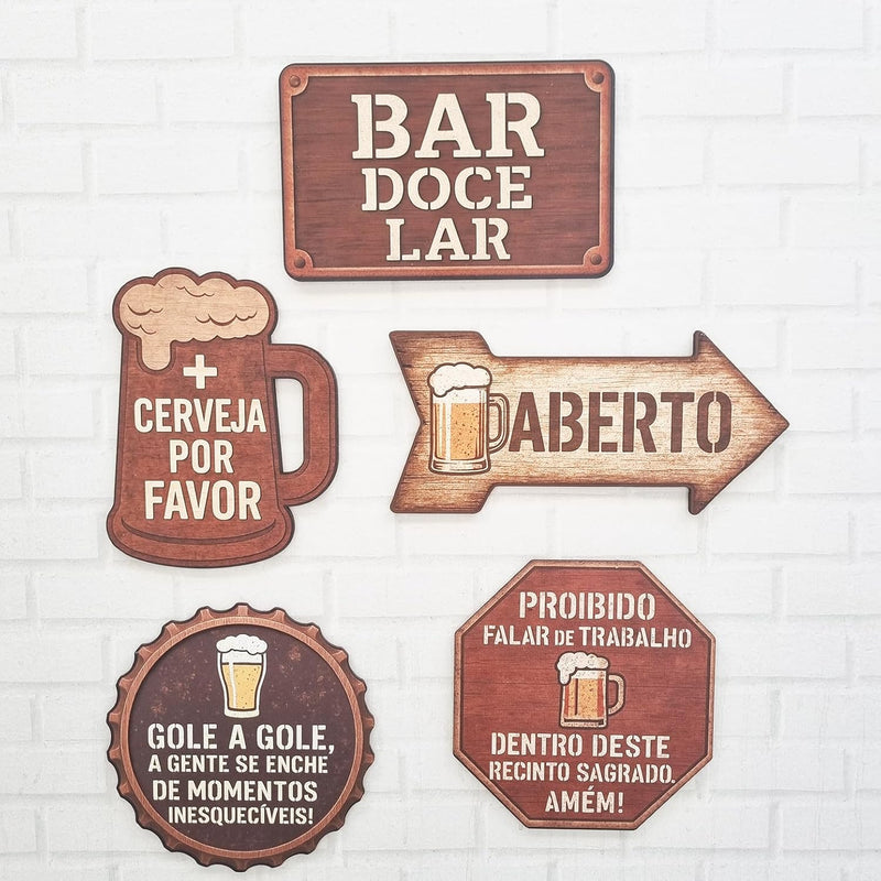 Kit 5 Placas Em Mdf Frases Churrasco Bar Boteco Cerveja