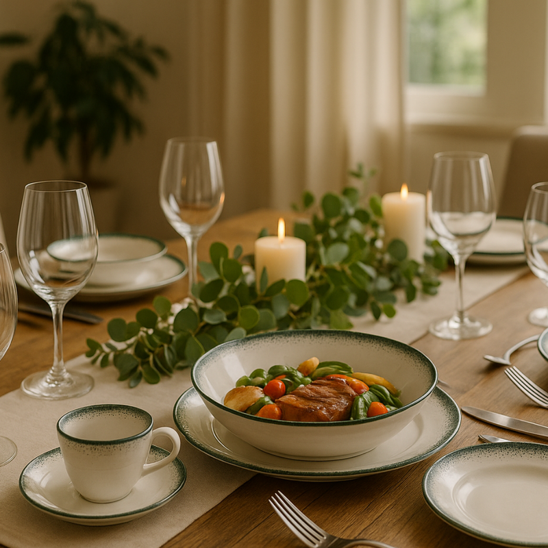 Aparelho de Jantar  Névoa Verde - Serve 06 pessoas (COLEÇÃO NÉVOA)