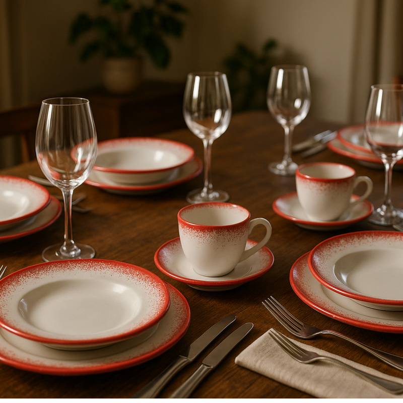 Aparelho de Jantar  Névoa Vermelho - Serve 06 pessoas (COLEÇÃO NÉVOA)