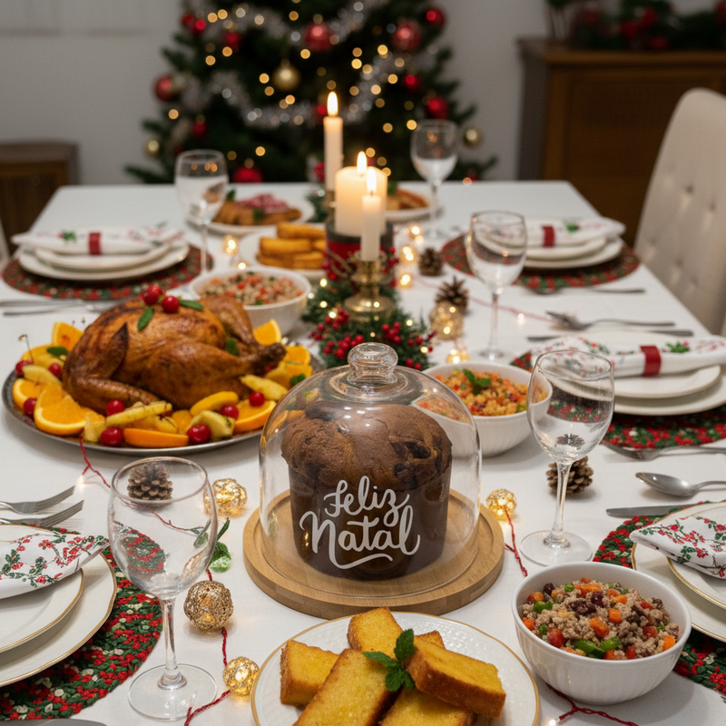 Cúpula Natalina de Bambu e Vidro – Porta Panetone Elegance - OFERTA ESPECIAL