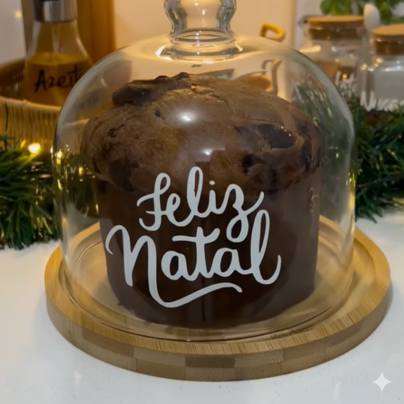 Cúpula Natalina de Bambu e Vidro – Porta Panetone Elegance - OFERTA ESPECIAL